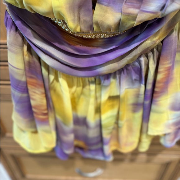 Elegant Yellow and Purple Halter Dress - Picture 3 of 5